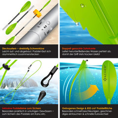 Dubbele paddel, 4-delig, voor kano, kajakken, SUP, stand-up paddling board, steekpeddel, 228 cm aluminium, super licht, voor opblaasbare boot, stand-up peddel, kajakken, surfboard, boot - KESSER®