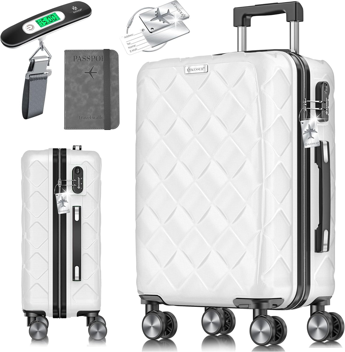KESSER® Reiskoffer, koffer, handbagage, ABS, hardshellkoffer met cijferslot, kofferweegschaal en reisportemonnee, 360° wielen, rolkoffer voor business en reizen, trolley met telescoopstang