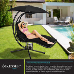 KESSER® Zweefbed met parasol, hangstoel, ligstoel, ligbed H200, L194, B100 cm, relaxstoel, schommelligstoel, hangmat, tot 120 kg belastbaar, kussens - nekkussen, incl. tas