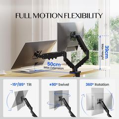 FLEXISPOT monitorbeugel voor 2 monitoren van 17–32 inch, 2–9 kg per arm, VESA 75×75/100×100, met kabelgeleiding, zwart