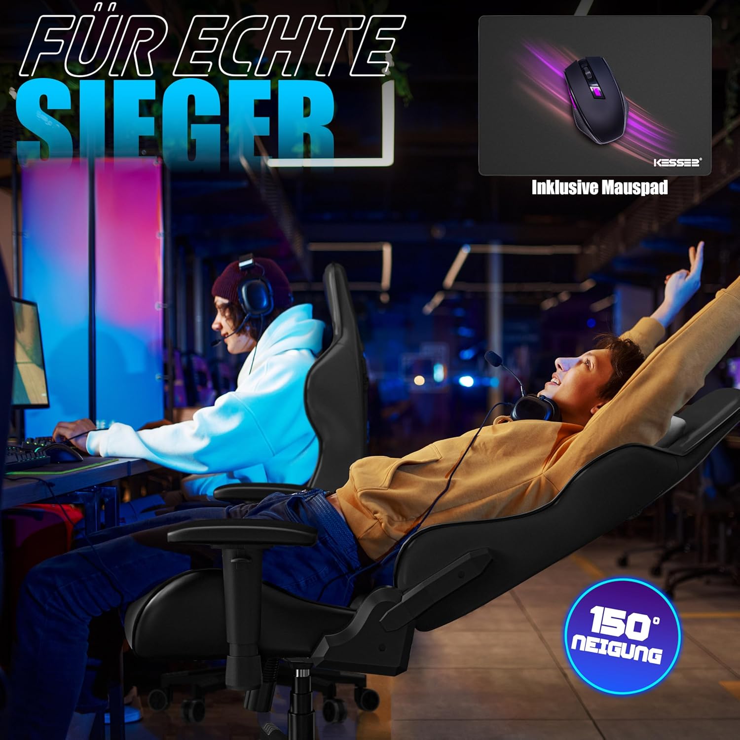 KESSER® Gamingstoel - Bureaustoel - Draaibaar - Zwart