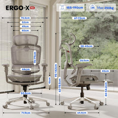 Ergonomische Bureaustoel -  Office Chair - Gamestoel - Volwassenen - Grijs - met voetsteun - OS250G-M2 - FLEXISPOT