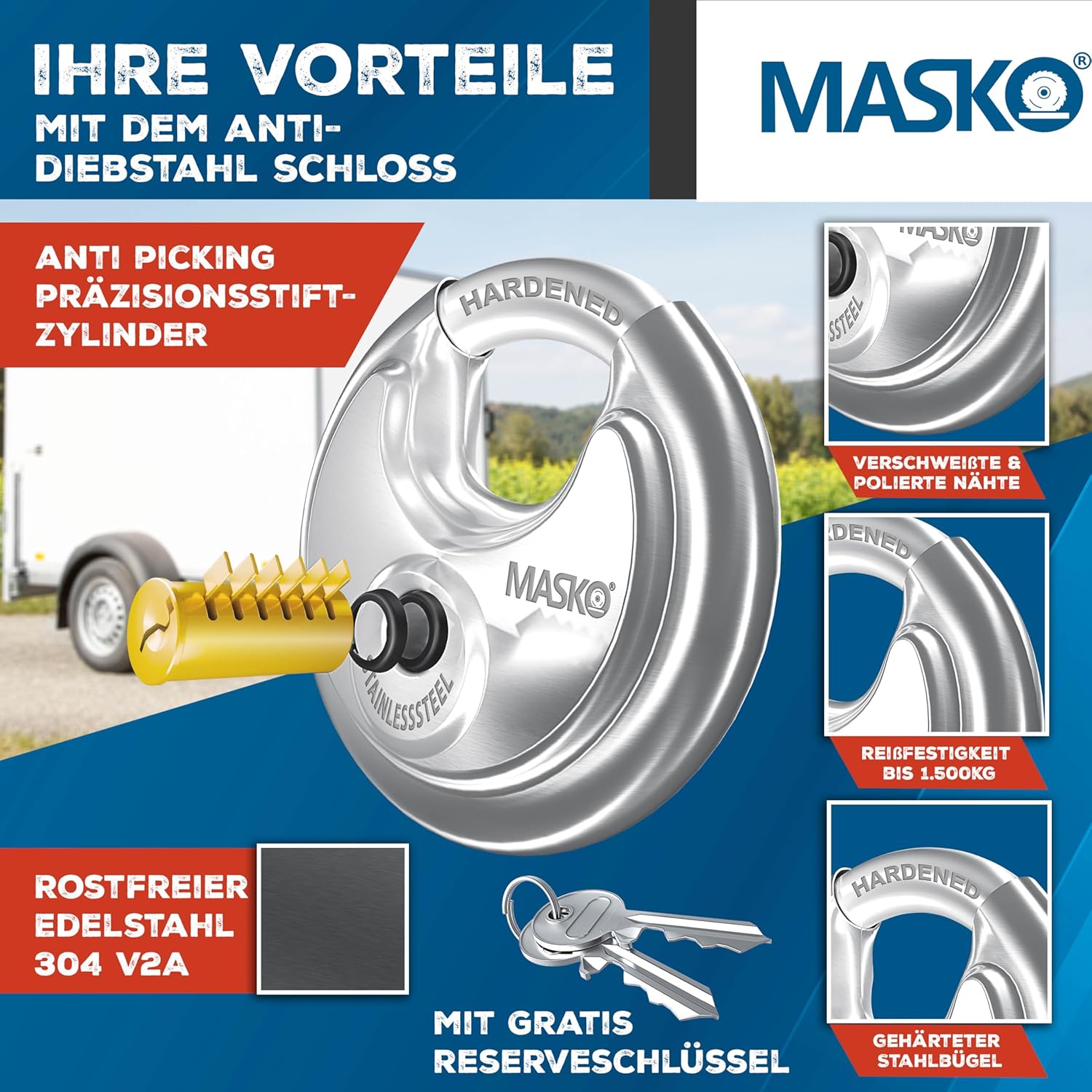 MASKO® Aanhangerslot met scharniersysteem - Diefstalbeveiliging - Antraciet •
