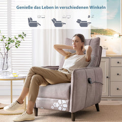HPIV Relaxstoel met ligfunctie, vibratiemassagefunctie, lichte warmtefunctie, USB-aansluiting, massief houten voeten, verborgen voetensteun, televisiestoel, tv-stoel, massagestoel, ruststoel, bruin