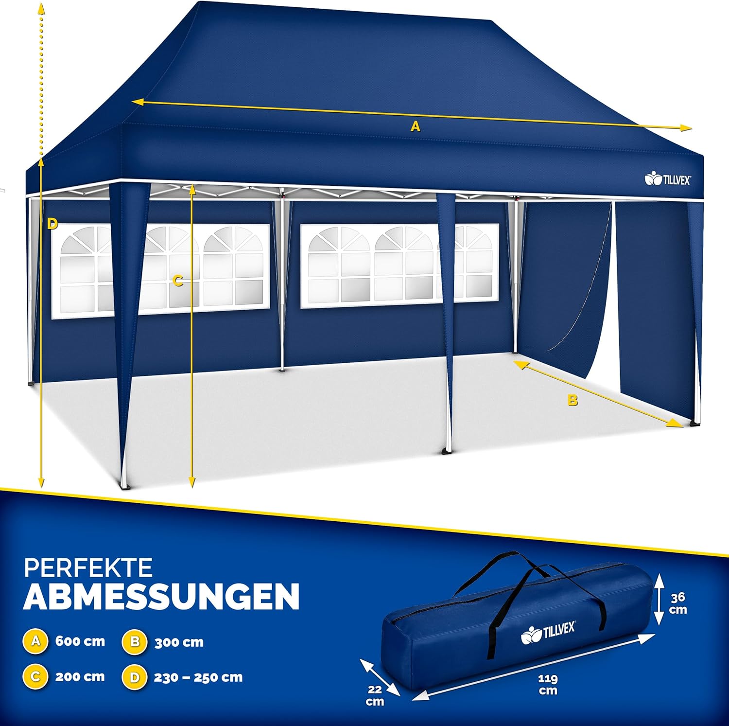 Tillvex® Partytent - 3x6m - Paviljoen - Easy Up - Blauw