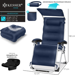 KESSER® XXL opvouwbare tuinligstoel, weerbestendig, belastbaar tot 200 kg, ergonomisch kussen, verstelbare rugleuning met nekkussen, bekerhouder en vulling voor
