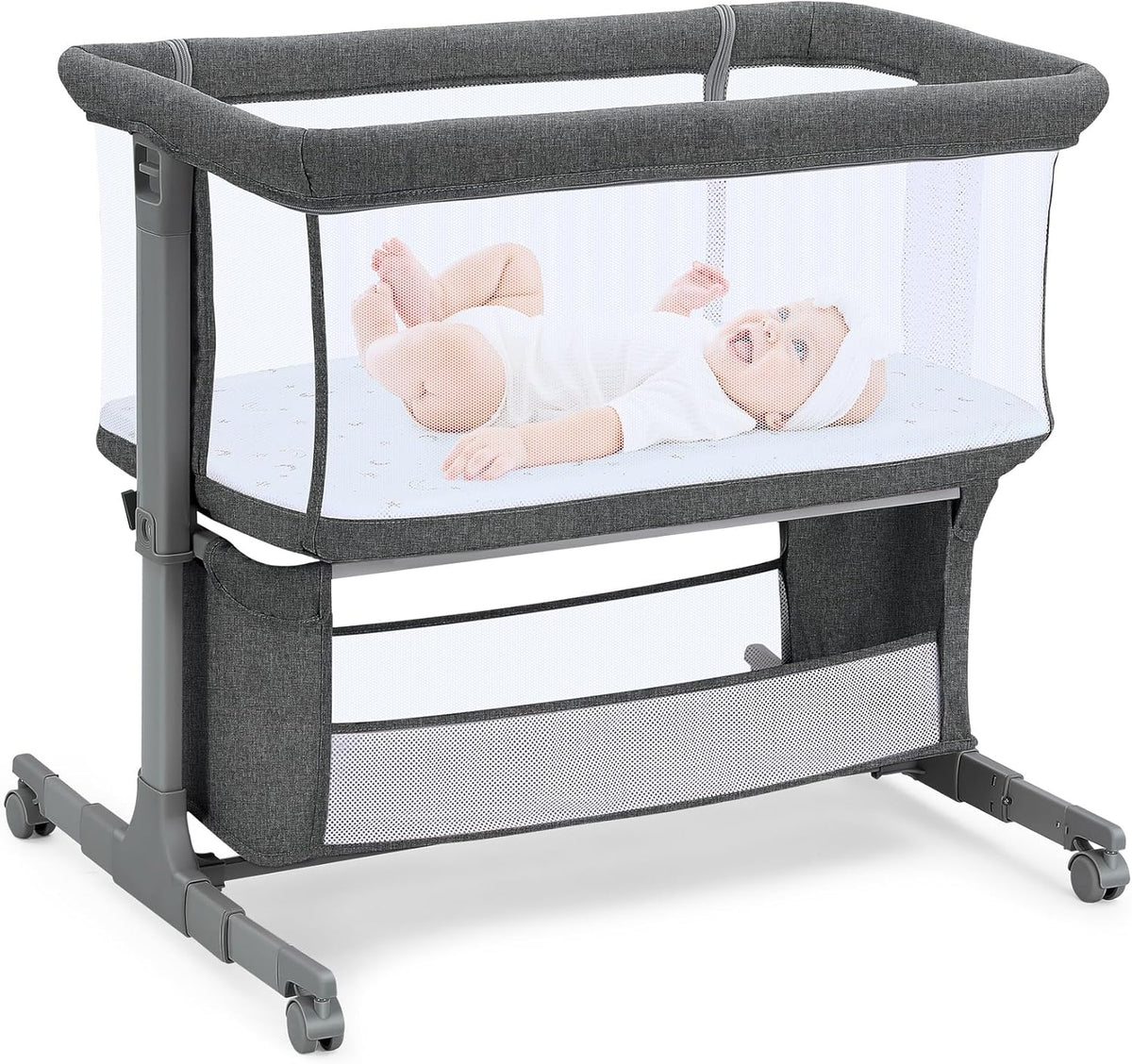 Ledikant - Babybed - 3 in 1 - Verstelbaar - Inklapbaar - Donkergrijs