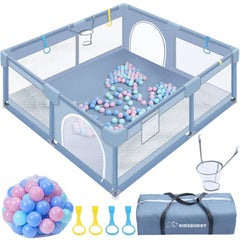 Verdego Box voor baby's, 130 x 130 x 66 cm, opvouwbaar met trekringen, ballen, 210D Oxford, ademend net, veiligheidsspeelplaats, beschermrooster (lichtgrijs)