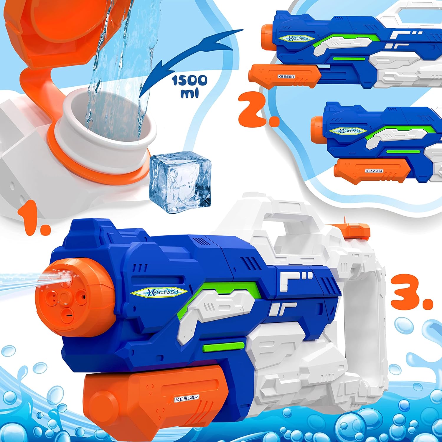 KESSER® Waterpistool - Set van 2 - Bereik 10-11 meter - Blauw