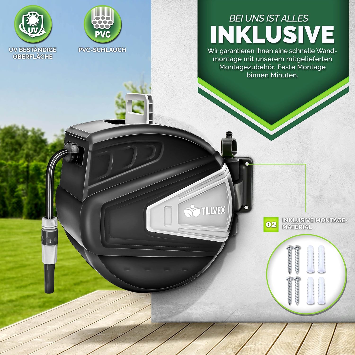 Tillvex® Tuinslanghaspel - Wandslangenbox - 30m Tuinslang  - Zwart