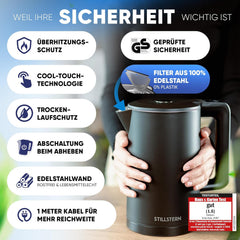 Waterkoker met temperatuurregeling - Warmhoudfunctie - RVS - 1,7L - 2200W - Zwart - Stillstern