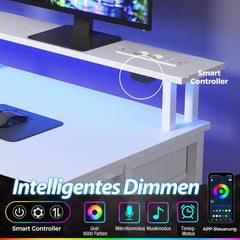 Rolanstar Bureau met laden, 120 x 47 cm, gamingtafel met stopcontact, led- en monitorstandaard, computertafel met toetsenbordplank, gamingbureau voor thuiskantoor, woonkamer, wit