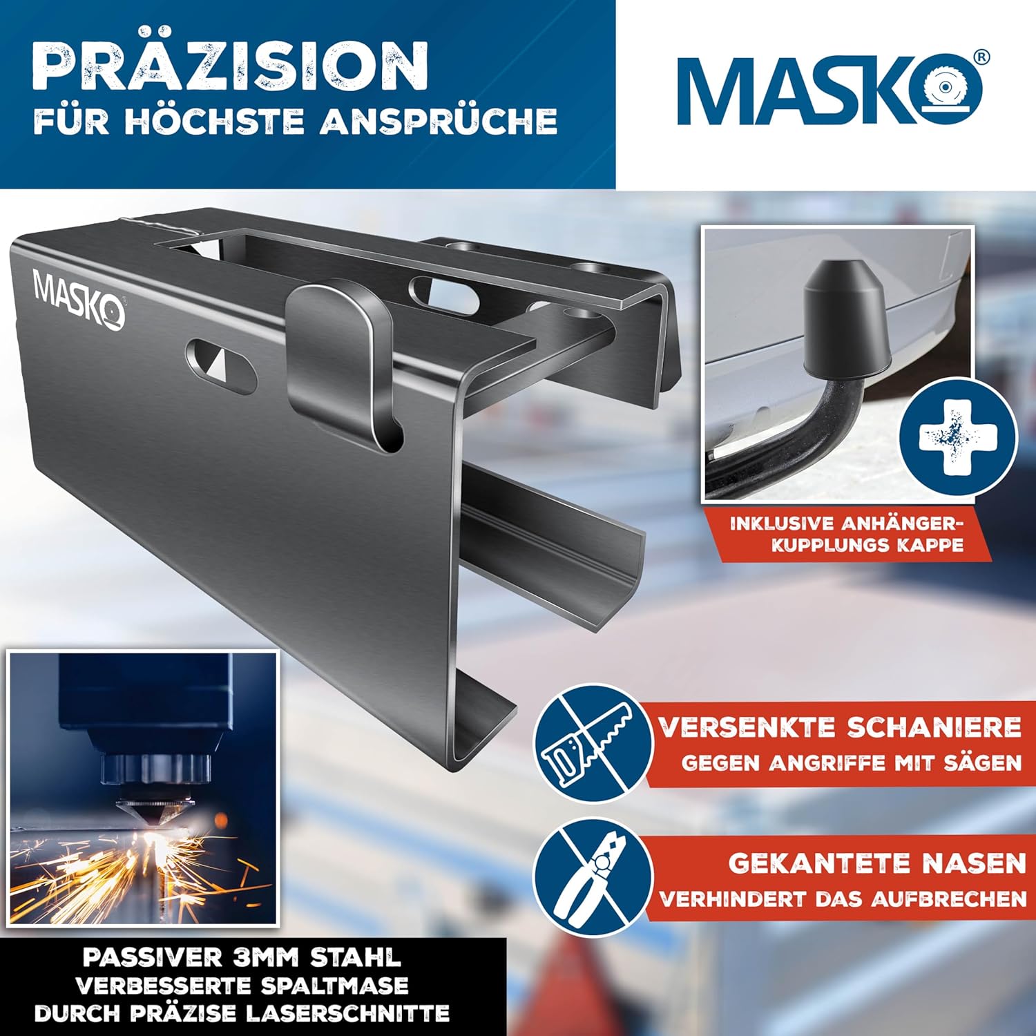 MASKO® Aanhangerslot met scharniersysteem - Diefstalbeveiliging - Antraciet •