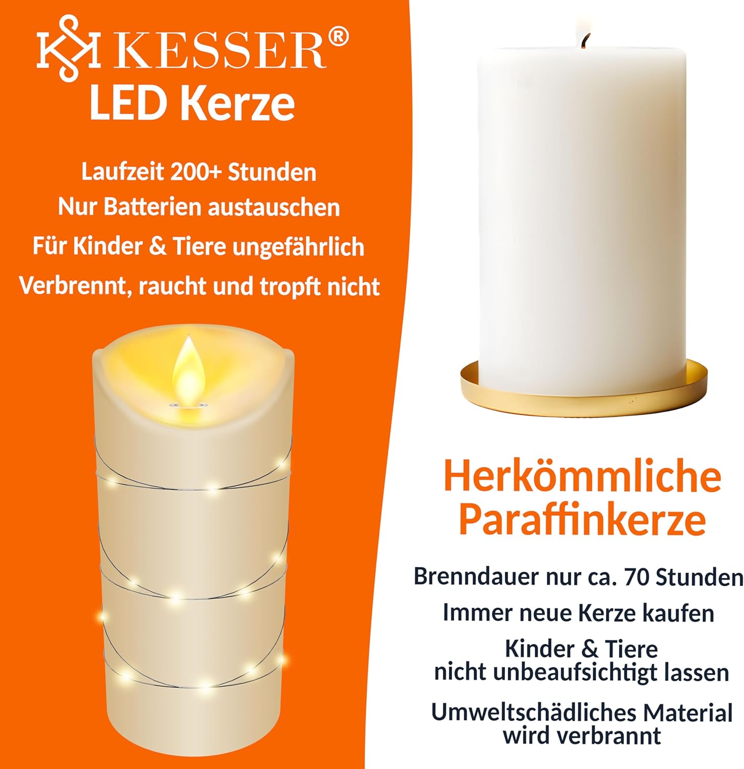 KESSER® Led-kaarsen, 3-delige set, vlamloze kaarsen, timerfunctie, timer, echte waskaars, 10 cm, 12,5 cm, 15 cm hoog, realistisch flikkerend licht, led-vlammen, echte was, decoratie, traditioneel