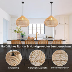 Parrot Uncle Grote rotan hanglamp, natuurlijke rotankap, ijzeren frame, in hoogte verstelbaar, E27-fitting, 60 cm, voor woonkamer eetkamer (zonder lamp) [energieklasse A]