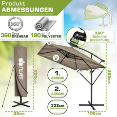 Zweefparasol - Tuinparasol - Parasol 235x235 cm - Met voet - Met Parasolhoes - Tillvex