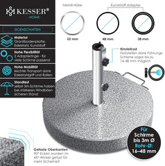 KESSER® Parasolvoet op wielen - Graniet 30kg - Ø16mm-Ø48mm - Grijs
