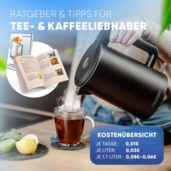 Stillstern Waterkoker met roestvrijstalen filter, PFAS- en PTFE-vrij, 1,7 l - 2200 W, waterkoker met precisie-uitloop en anti-vingerafdrukcoating, snel opwarmen, theekoker camping, matte afwerking