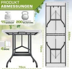 Inklapbare tafel - Klaptafel - Vouwtafel - 220x70 cm - Wit - Tillvex