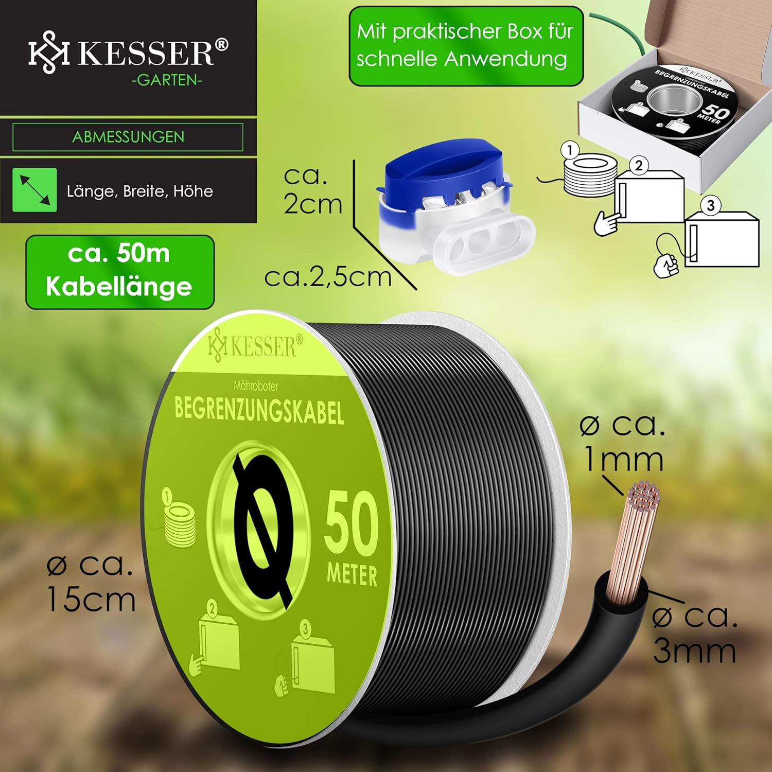 KESSER® Begrenzingskabel - 50 meter - Zwart