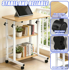 Verdego In hoogte verstelbaar bureau, bijzettafel met wielen, 2 planken, pc-tafel 40 x 60 x 63-90 cm, ruimtebesparend, kleine mobiele computertafel voor thuiskantoor, bank, bed (walnoot)