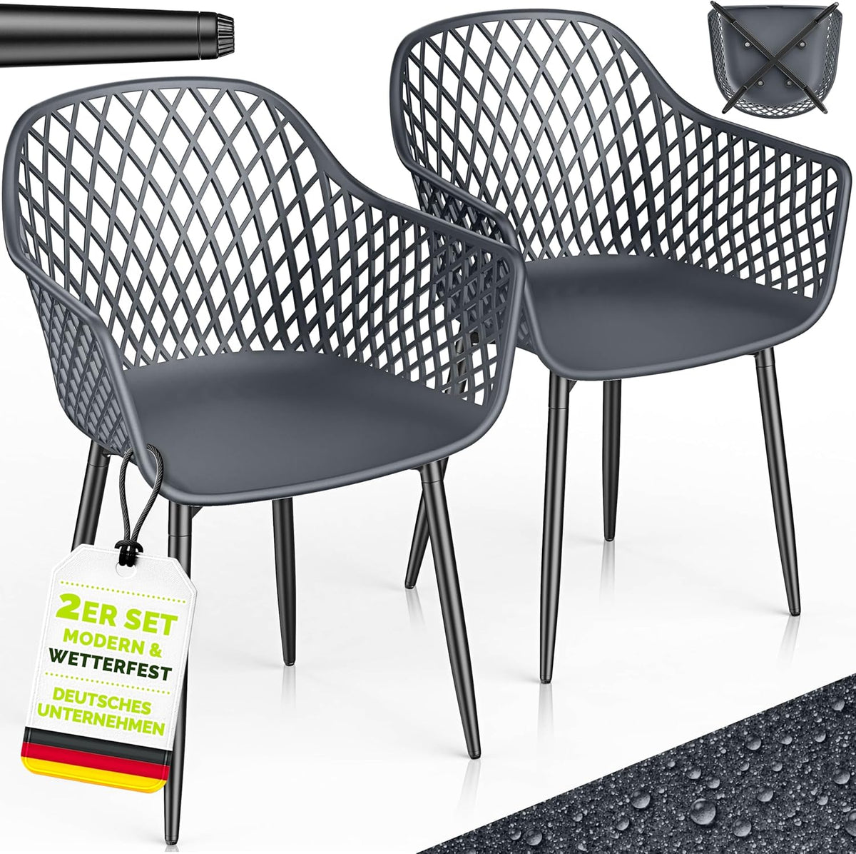 Tuinstoelen - Weerbestendig - Met armleuning - Set van 2 - Grijs - Tillvex®