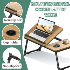 Bedtafel - Laptoptafel - Bank tafeltje - Ontbijttafeltje - 63x27x33 cm - Bruin - ST