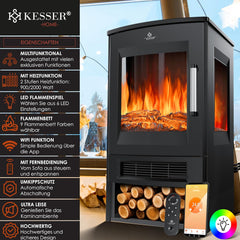 KESSER® Elektrische open haard met verwarming, panorama-kijkvenster, ventilatorkachel, 9 led-vlameffect, kleurmodi, afstandsbediening, wifi-app, 900/1800 W, elektrisch haardvuur, met thermostaat,