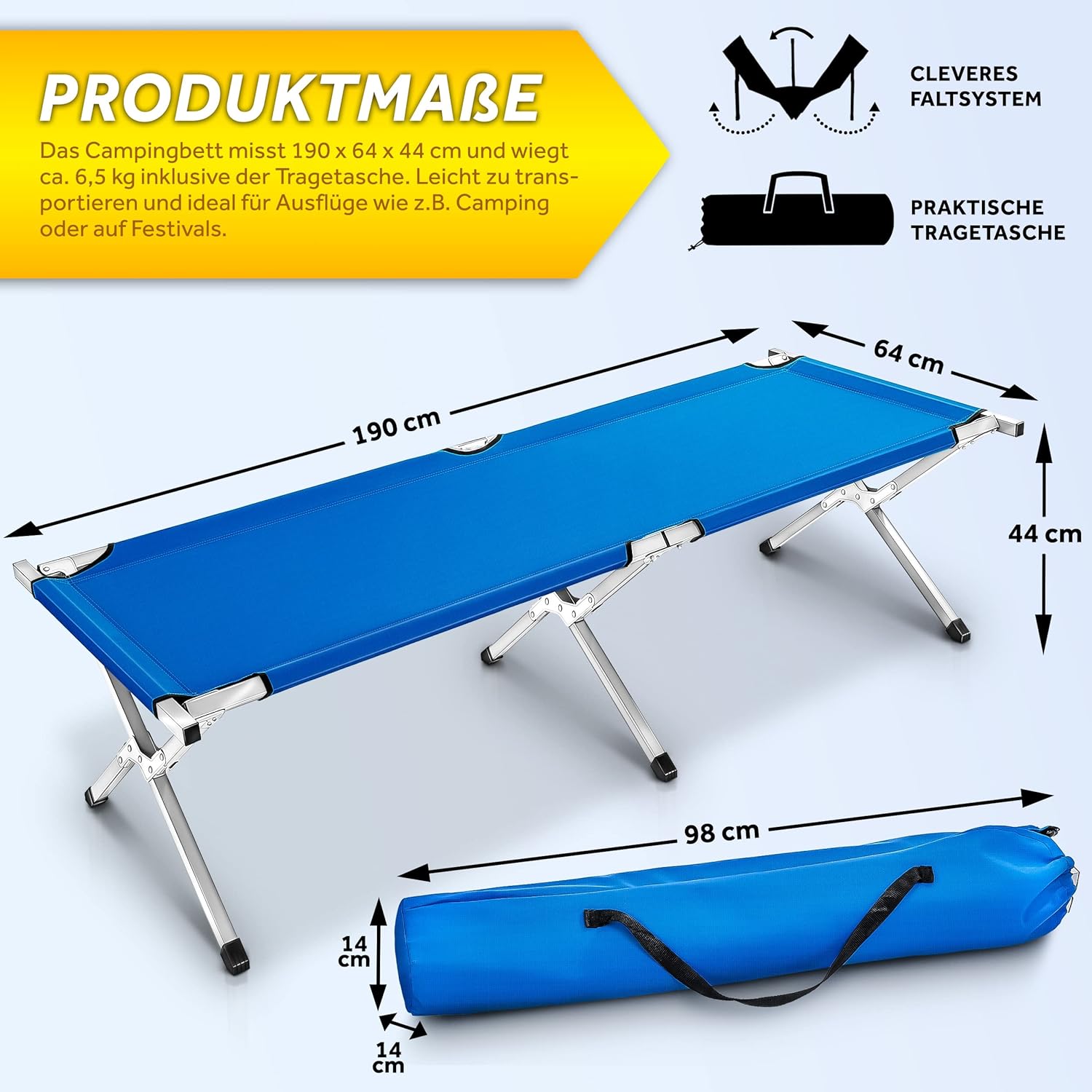 Veldbed - 1 Persoons - Kampeerbed - Stretcher - Blauw - TRESKO®
