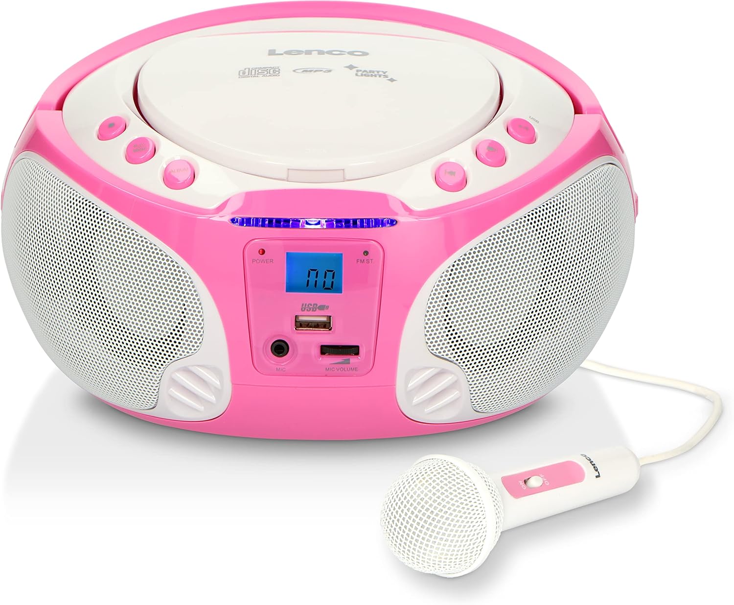Lenco SCD-650PK - Draagbare radio CD speler met karaokemicrofoon en LED - Roze