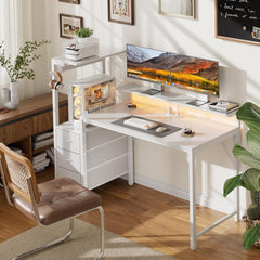 Gaming bureau - Gaming desk - Gaming tafel - 112x50 cm - Wit - HLONONE