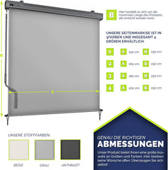 tillvex® Verticale zonwering, 200 x 250 cm, voor buiten en binnen, buitenrolgordijn, waterdicht, met handslinger, voor balkon, terras en tuin, balkonrolgordijn, zonwering van aluminium, rolgordijn met