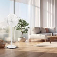 Aigostar Brisk Staande ventilator en tafelventilator, 2-in-1, 7 bladen, 3 snelheden, verstelbare hoogte, 45 W, 90 graden oscillatie, staande ventilator, stil, wit