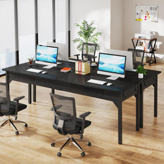 Tribesigns Bureau, computertafel, 200 x 60 x 82 cm, dubbel lang bureau met 2 laden, pc-tafel, werktafel, eettafel, kantoormeubels, computertafel voor thuiskantoor, zwart