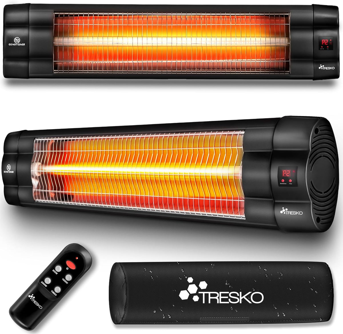 TRESKO Infrarood warmtestraler, 2500 W, met afstandsbediening, met 3 warmtestanden, terrasstraler, binnen en buiten, wand-infraroodstraler met led-display •