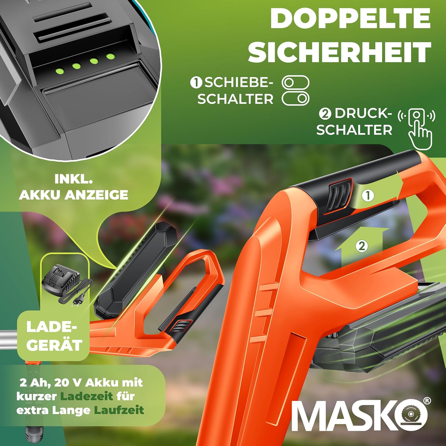 MASKO® Grastrimmer op accu - Bosmaaier - Oranje