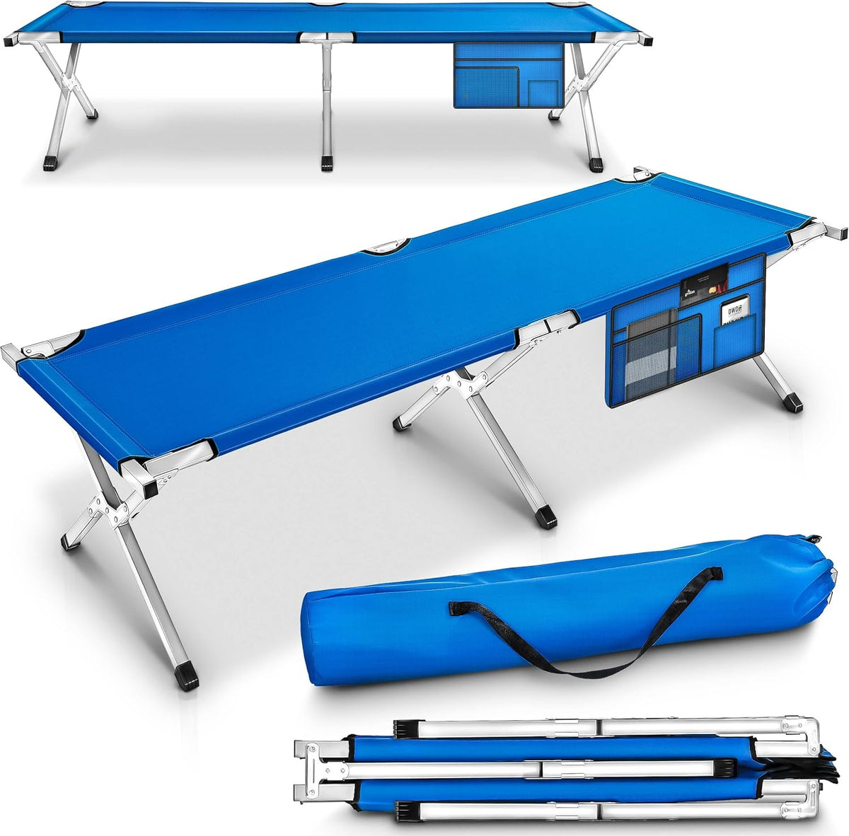 Veldbed - 1 Persoons - Kampeerbed - Stretcher - 210x72 - Blauw - TRESKO®