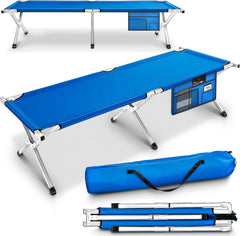 Veldbed - 1 Persoons - Kampeerbed - Stretcher - 210x72 - Blauw - TRESKO®