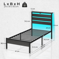 Bedframe met lattenbodem - 90x200 cm - Metaal - Zwart - Rolanstar