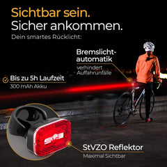 Fietslamp 100 Lux - 2000 mAh accu - met reflector en remlicht - StVZO goedgekeurd, USB-C oplaadbaar en waterdicht - fietsverlichtingsset - led-fietsverlichting - fietslicht voor •