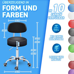 Zadelkruk - Kruk op wielen - Rolkruk - Draaikruk - Met rugleuning - Zwart - TRESKO