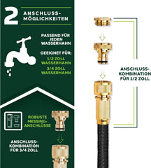 TRESKO® Flexibele tuinslang 60 m met 3-voudige latex & 10 modi douche | Flexislang rekbaar incl. 1/2" & 3/4" adapter, wandhouder & tas | waterslang flexibel met messing aansluitingen