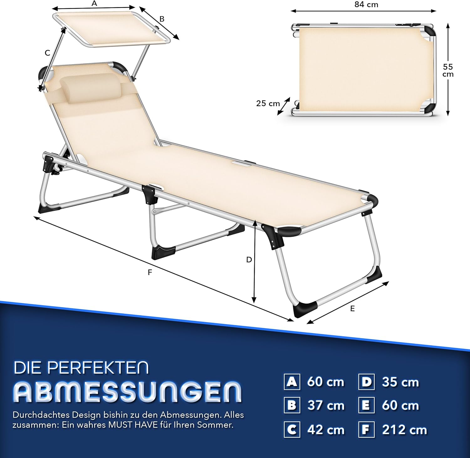 Ligbed - Ligstoel - Zonnebed - Opvouwbaar - Beige - Tillvex®