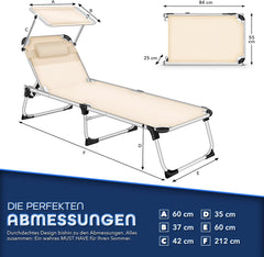 Ligbed - Ligstoel - Zonnebed - Opvouwbaar - Beige - Tillvex®