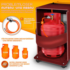 TRESKO 4200 Watt gasverwarming incl. gasdrukregelaar, gasslang + afdekking, gasverwarming, gaskachel met 3 standen, infrarood gasverwarming, stralend (rood)