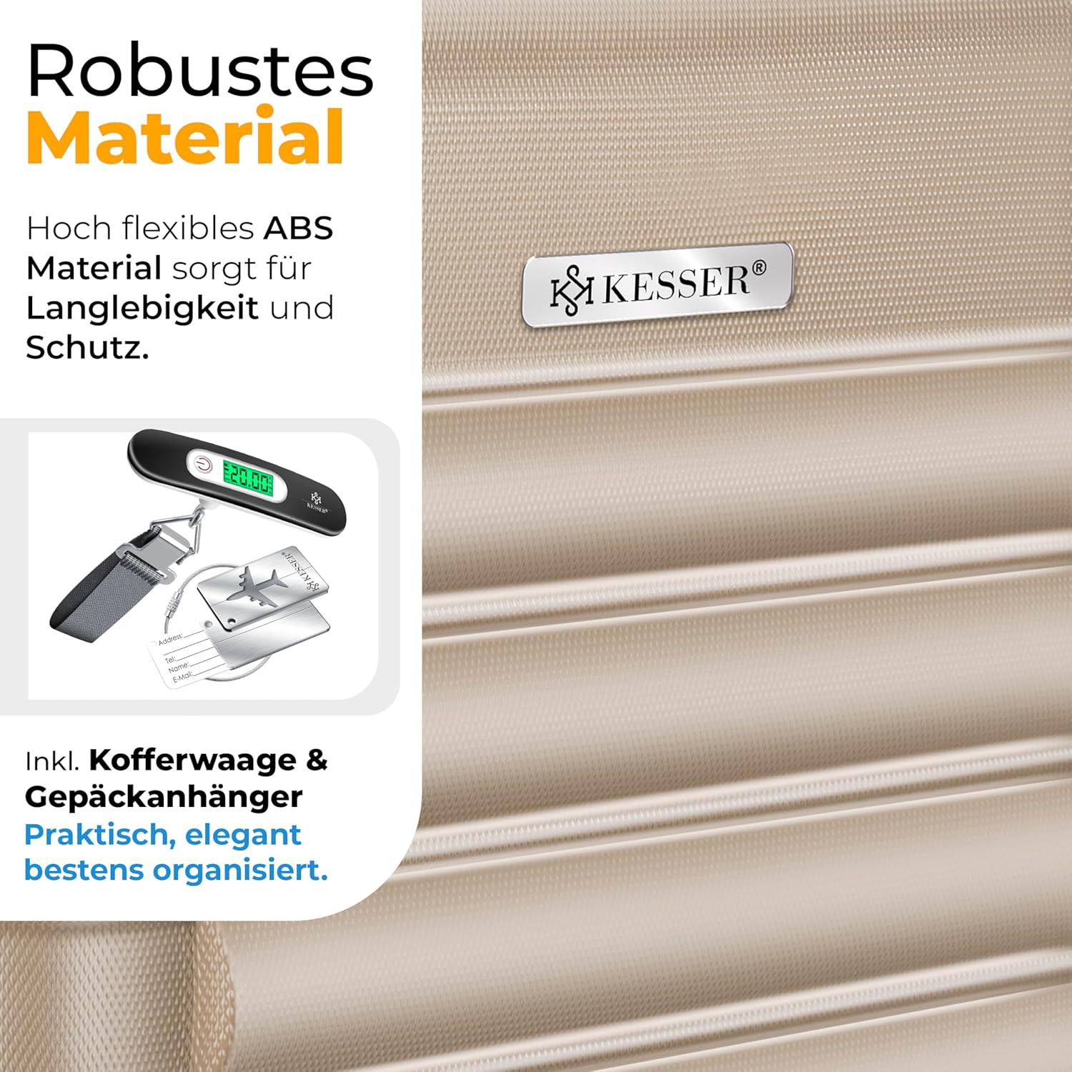 Kofferset - 3 delig - Trolley - Reiskofferset - Beige - KESSER®