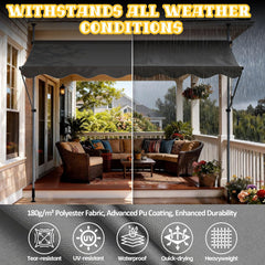 Verdego Klemluifel 250 x 120 cm, luifel balkon zonder boren met handslinger, zonwering, waterafstotend, uv-bestendig, in hoogte verstelbaar, balkonluifel om te klemmen, voor terras en tuin, donkergrijs