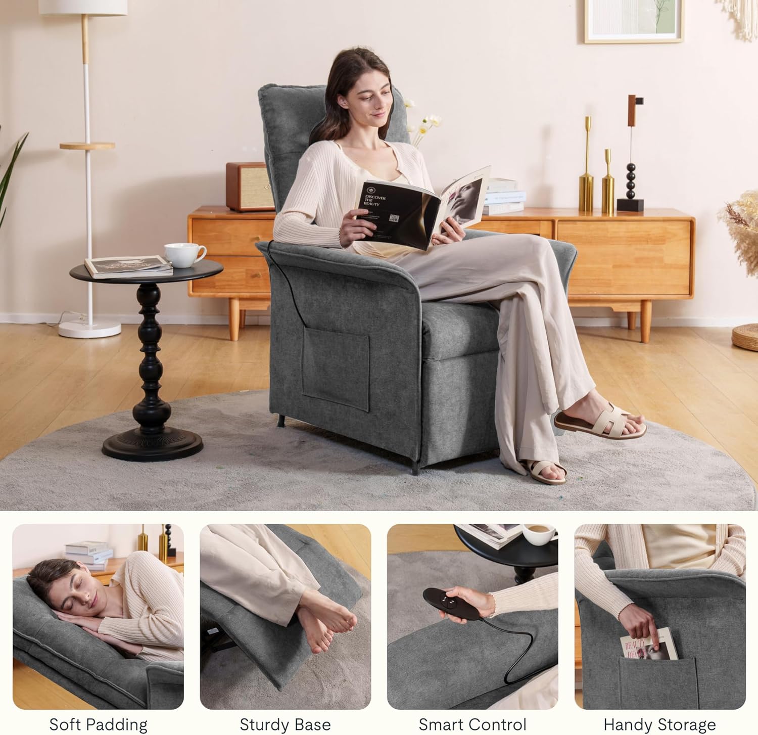 Fauteuil met armleuning - Relaxfauteuil - Relaxstoel - Elektrisch - Lichtgrijs - FLEXISPOT