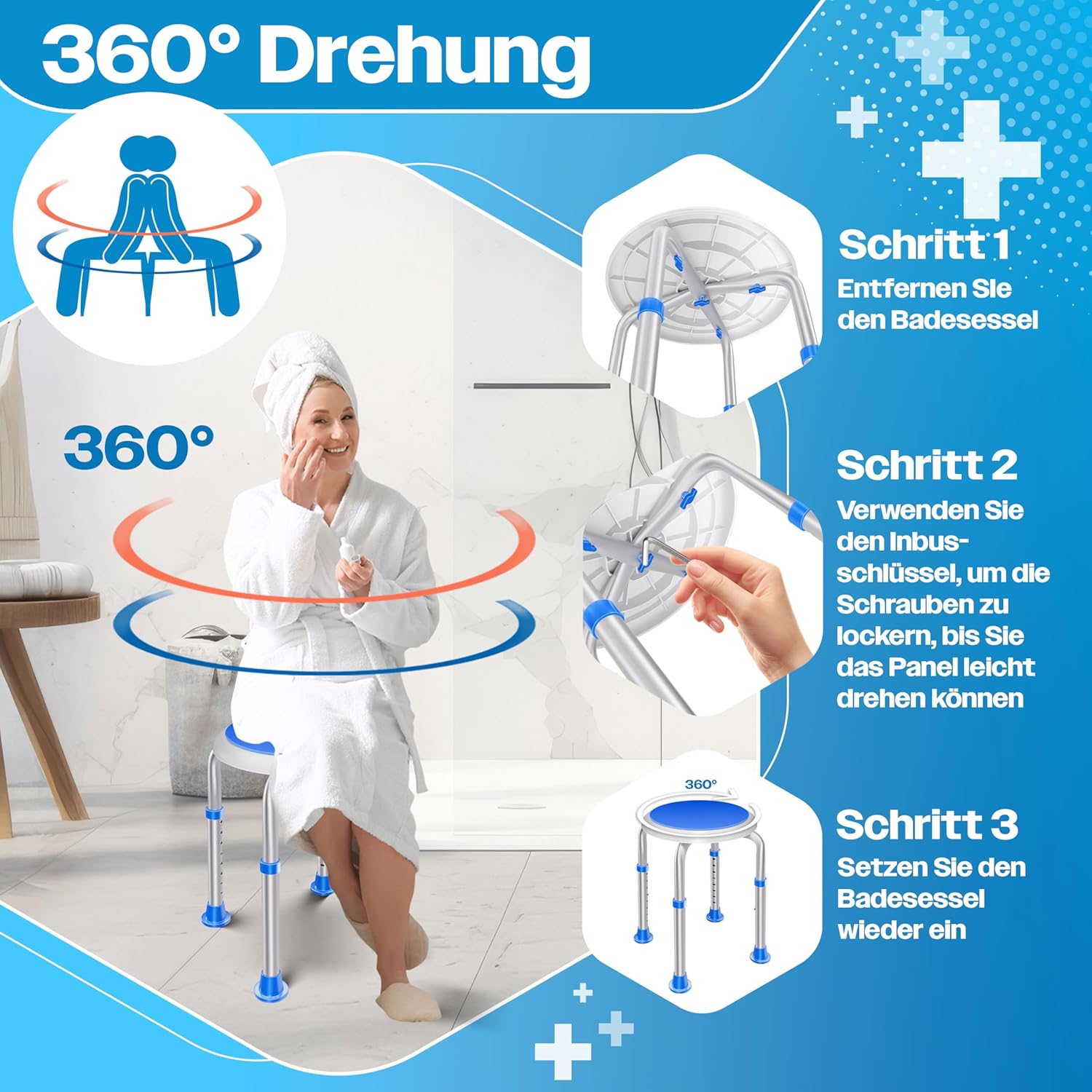 KESSER® Douchekruk - Douchestoel - Verstelbaar - Antislip - Blauw