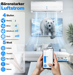 Split Unit Airco - Airconditioning - Warm & Koud - 9000 BTU - Wit - KESSER®